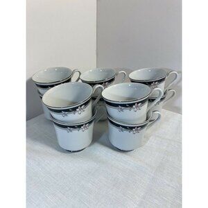 10 Nitto Kabuki Tea Cup T75 Black Band Flowers Lilies - Made in Japan